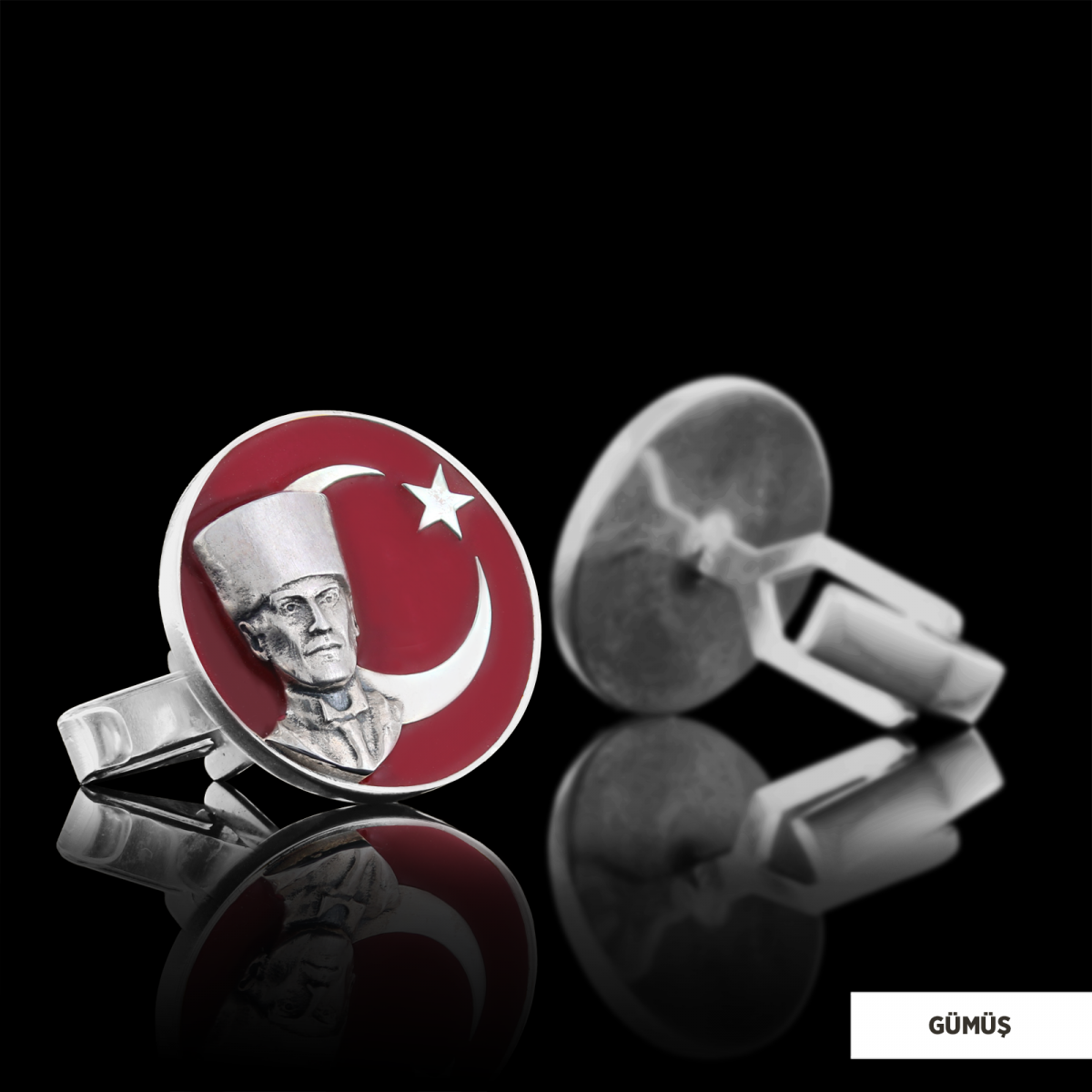 925 Ayar Gümüş Atatürk Kol Düğmesi, Atatürk Kol Düğmesi, Özel Tasarım ve Usta El İşçiliği Atatürk Kol Düğmesi