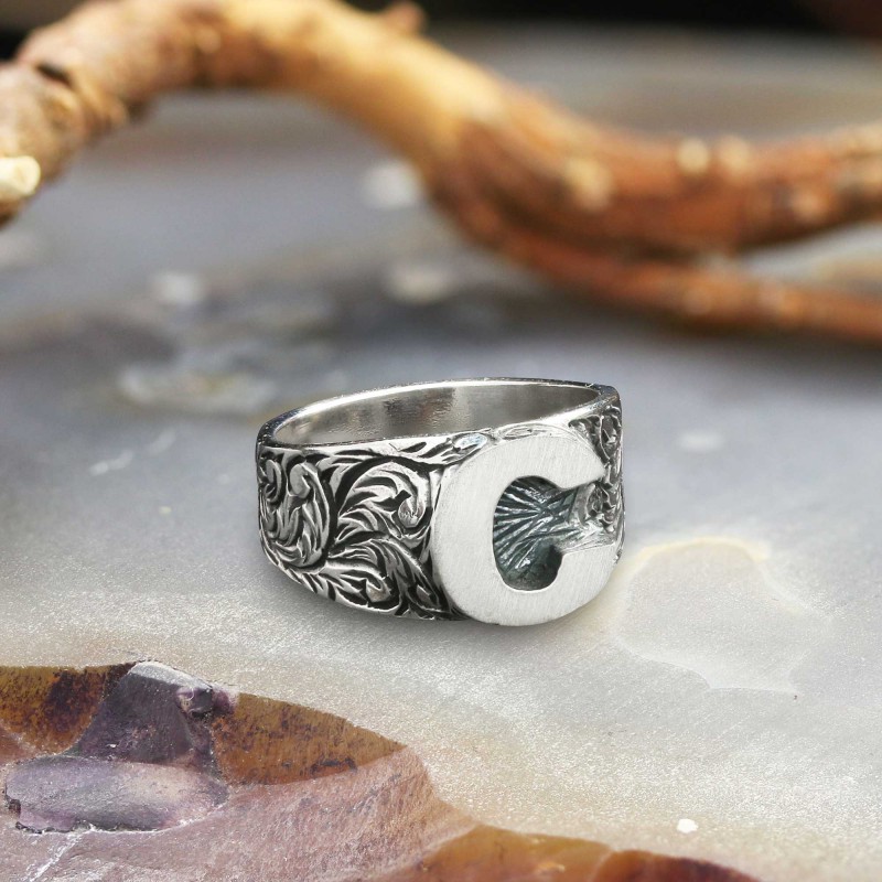 925 Ayar Gümüş C Harfi Monogram Yüzük