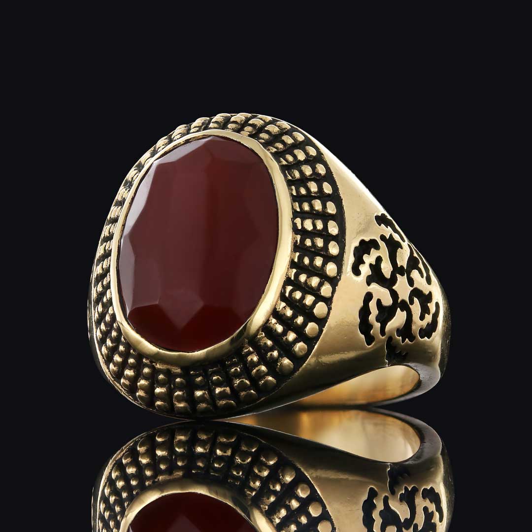 925 Ayar Gümüş Kenar Motifli Kırmızı Akik Erkek Yüzük 925 Ayar Gümüş Kenar Motifli Kırmızı Akik Erkek Yüzük