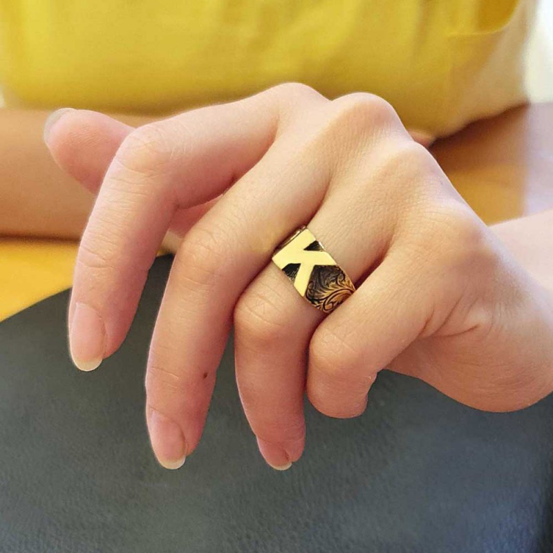925 Ayar Gümüş Monogram K Harfi Kadın Yüzüğü