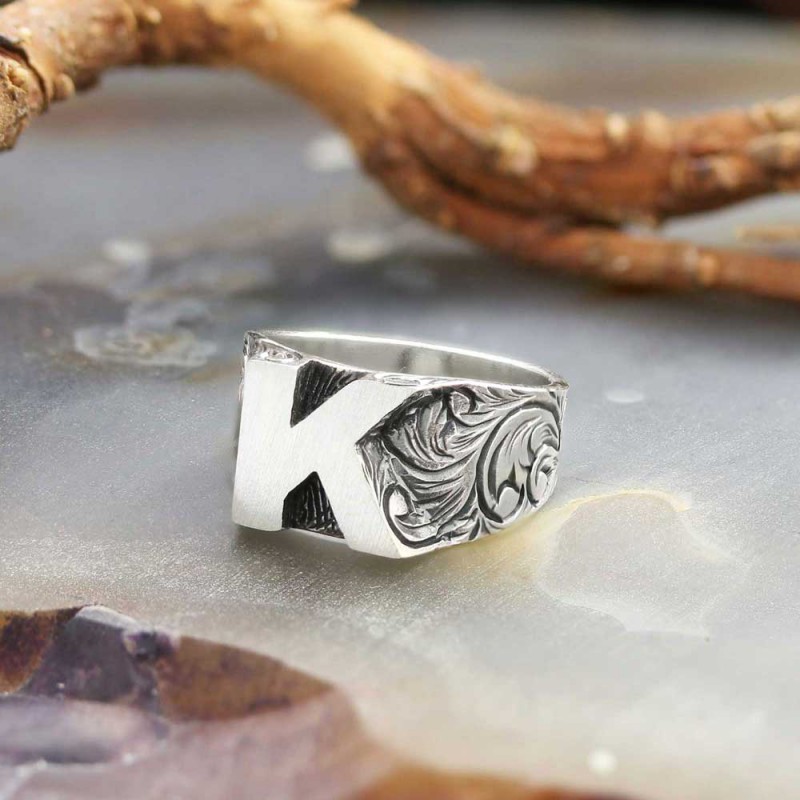 925 Ayar Gümüş Monogram K Harfi Kadın Yüzüğü