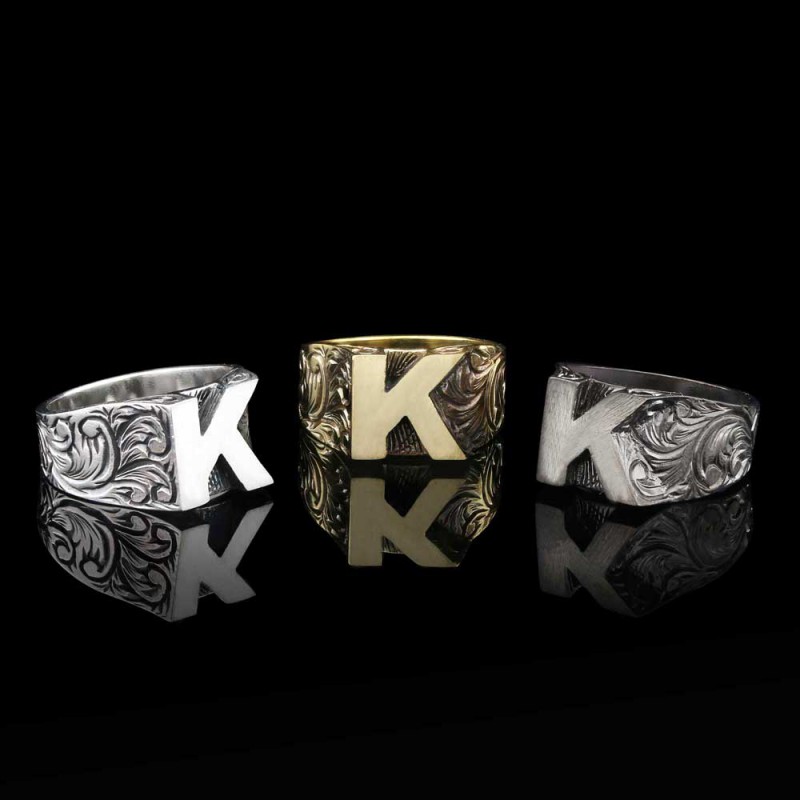 925 Ayar Gümüş Monogram K Harfi Kadın Yüzüğü