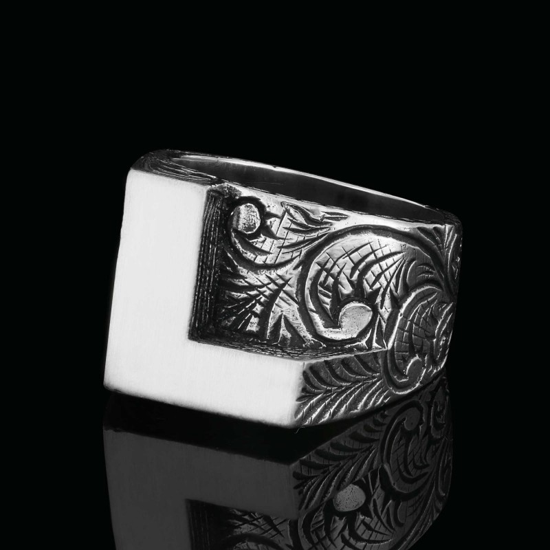 925 Ayar Gümüş Monogram L Harfi Erkek Yüzüğü