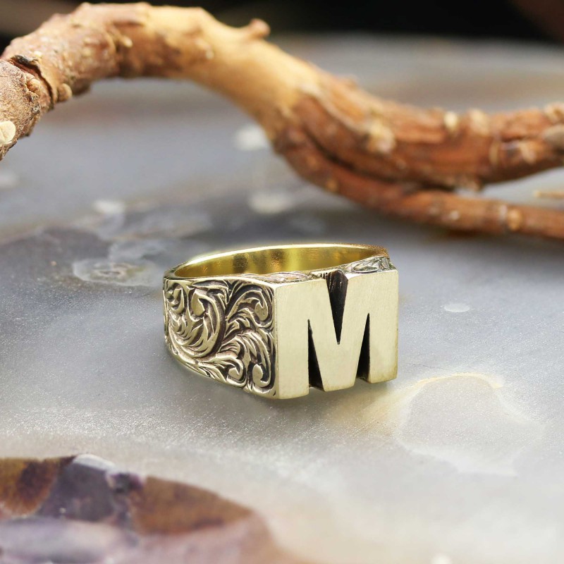 925 Ayar Gümüş Monogram M Harfi Bayan Yüzüğü