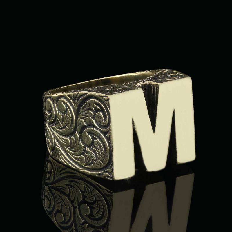 925 Ayar Gümüş Monogram M Harfi Erkek Yüzüğü