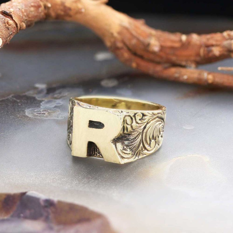 925 Ayar Gümüş Monogram R Harfi Kadın Yüzüğü