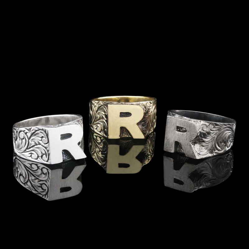925 Ayar Gümüş Monogram R Harfi Kadın Yüzüğü