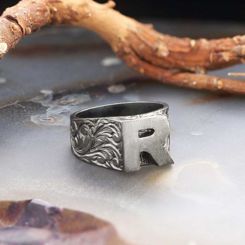 925 Ayar Gümüş Monogram R Harfi Kadın Yüzüğü
