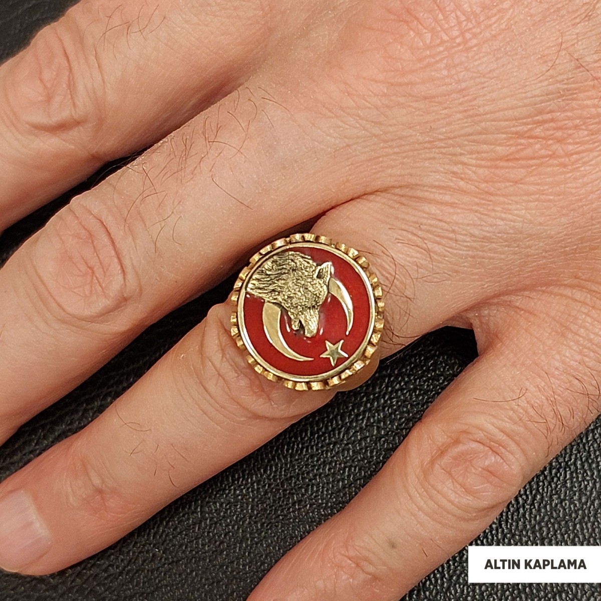 Alfa Kurt Ay Yıldız Yüzük, Kişiye Özel Üretim Bozkurt  Ay Yıldız Yüzük, 925 Ayar Gümüş  Ay Yıldız Ulu Kurt Erkek Yüzük