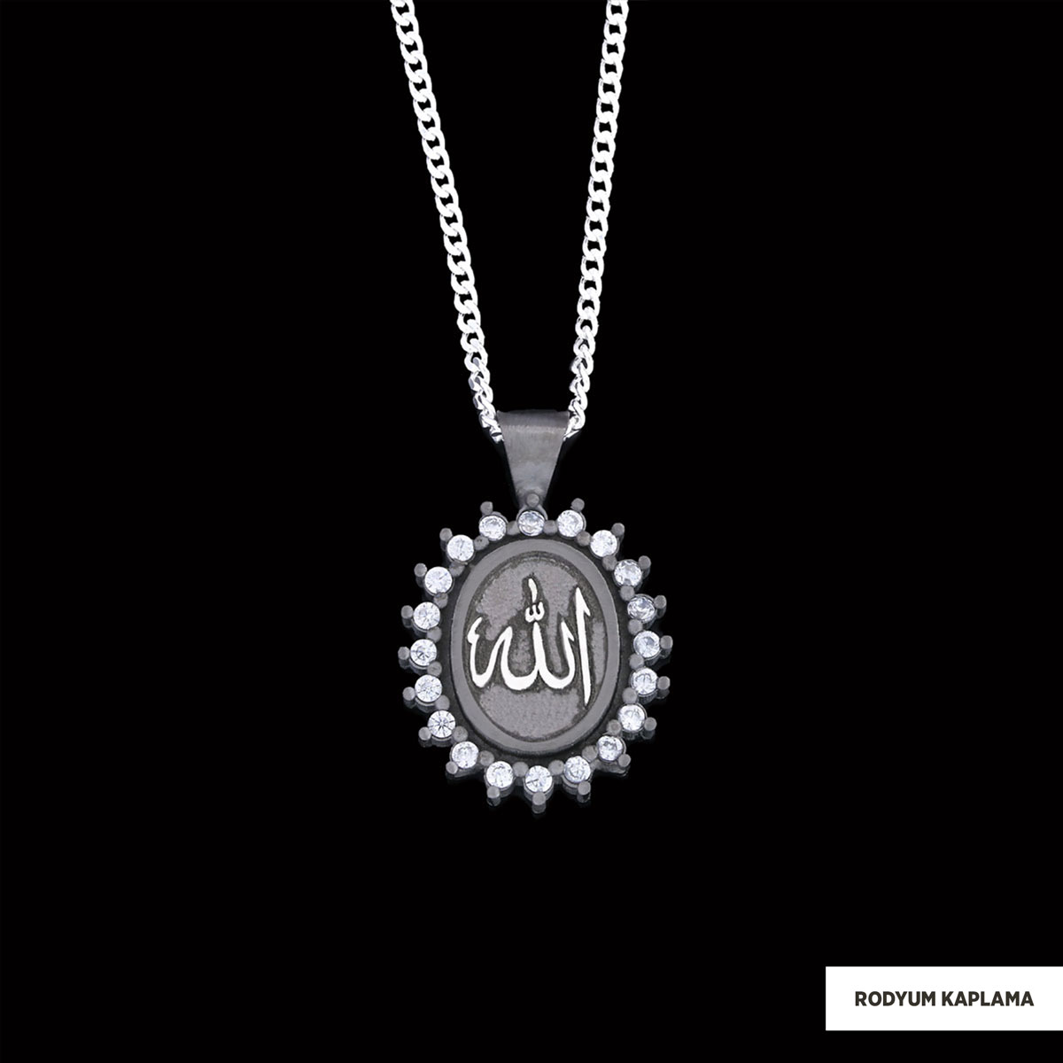 Allah Yazılı Gümüş Taşlı Kolye