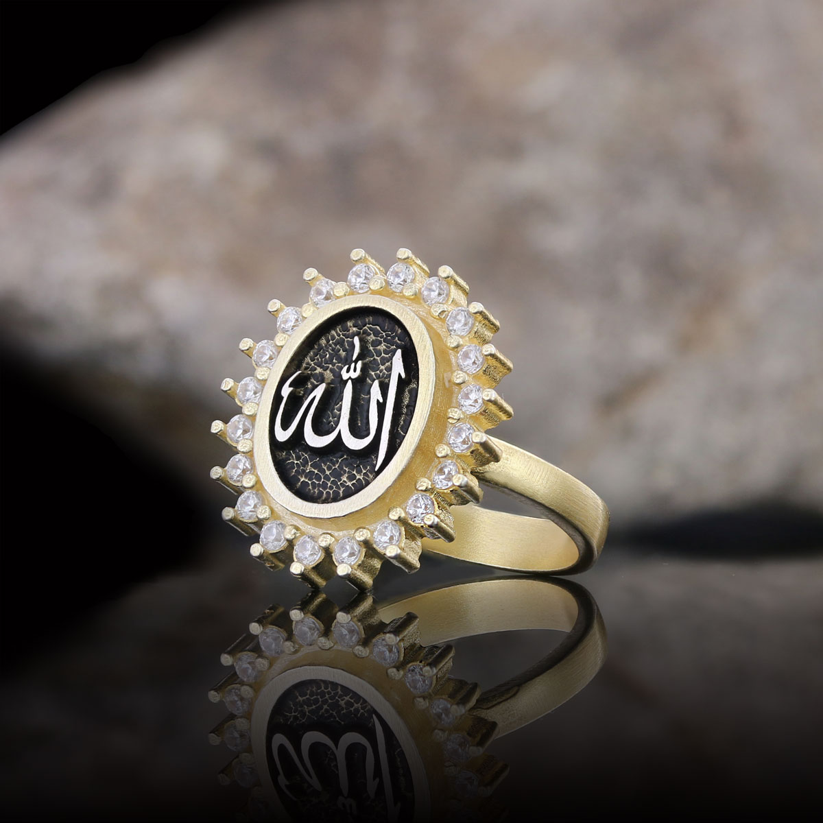Allah Yazılı Gümüş Taşlı Yüzük