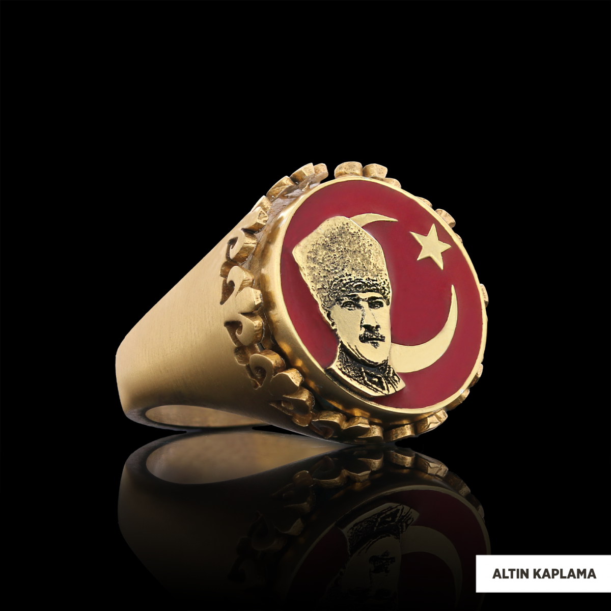 Atatürk Ay Yıldız Yüzük, Kişiye Özel Üretim Atatürk  Ay Yıldız Yüzük, 925 Ayar Gümüş  Ay Yıldız Atatürk Erkek Yüzük