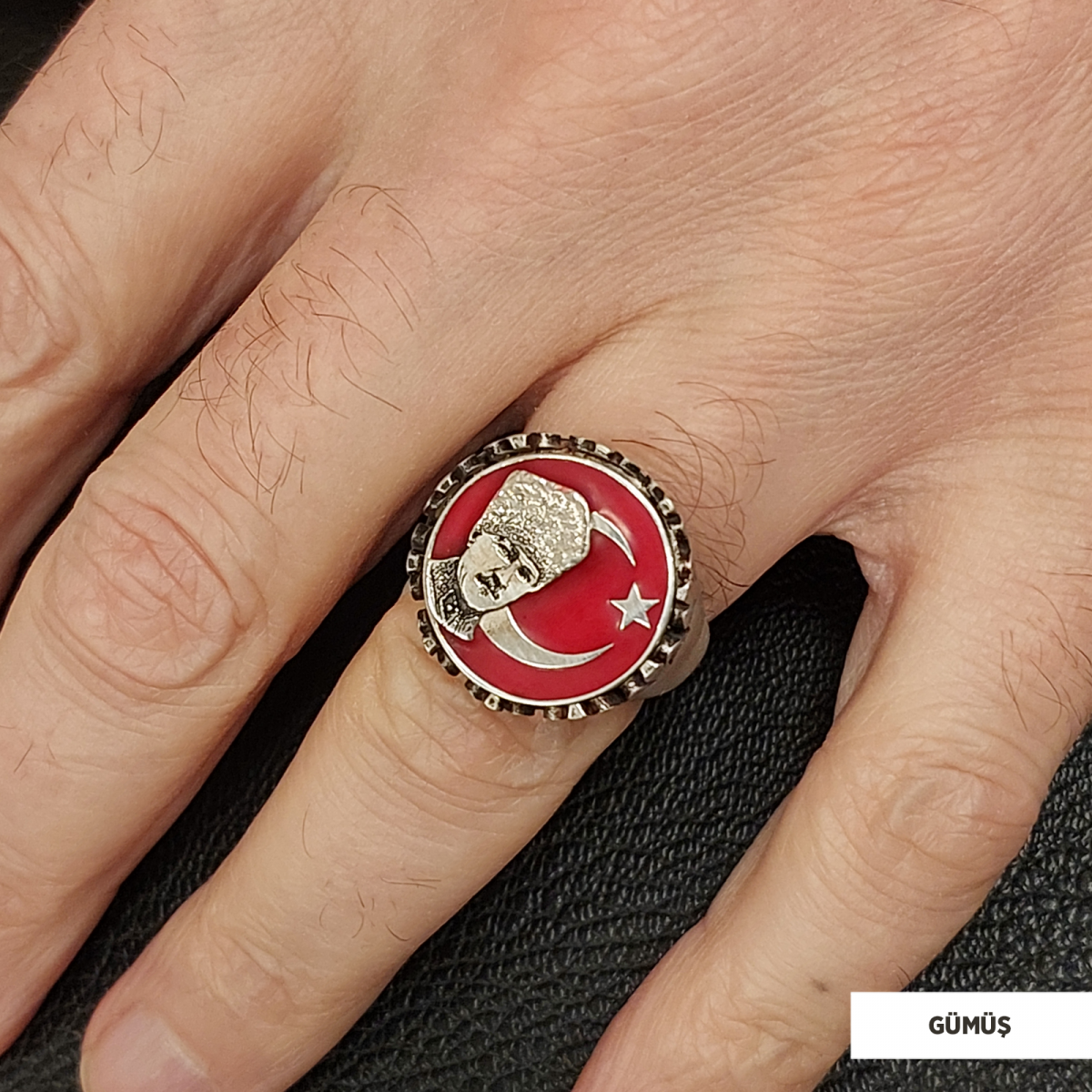 Atatürk Ay Yıldız Yüzük, Kişiye Özel Üretim Atatürk  Ay Yıldız Yüzük, 925 Ayar Gümüş  Ay Yıldız Atatürk Erkek Yüzük