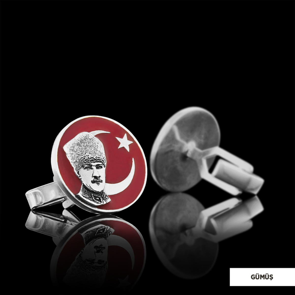 Atatürk Kol Düğmesi, 925 Ayar Gümüş Atatürk Kol Düğmesi, Özel Tasarım ve Usta El İşçiliği Atatürk Kol Düğmesi