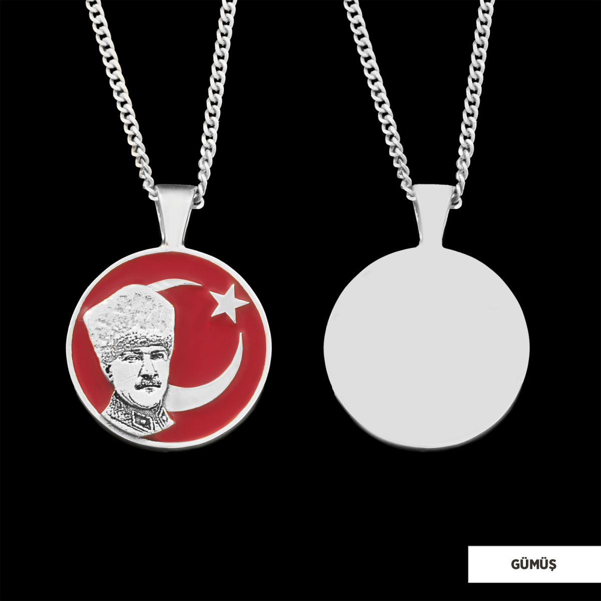 Ay Yıldız Atatürk Kolye, Özel Tasarım Ay Yıldız Atatürk Kolye, Gümüş Ay Yıldız Atatürk Kolye