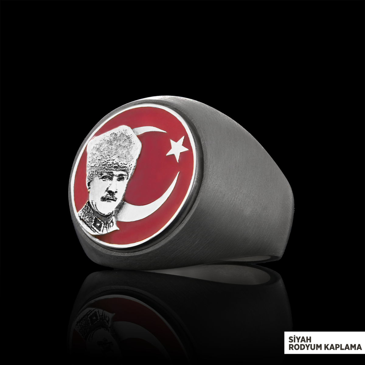 Ay Yıldız Atatürk Yuvarlak Yüzük, Özel Tasarım Gümüş Ay Yıldız Atatürk Yüzük, Gümüş Ay Yıldız Atatürk Yüzük