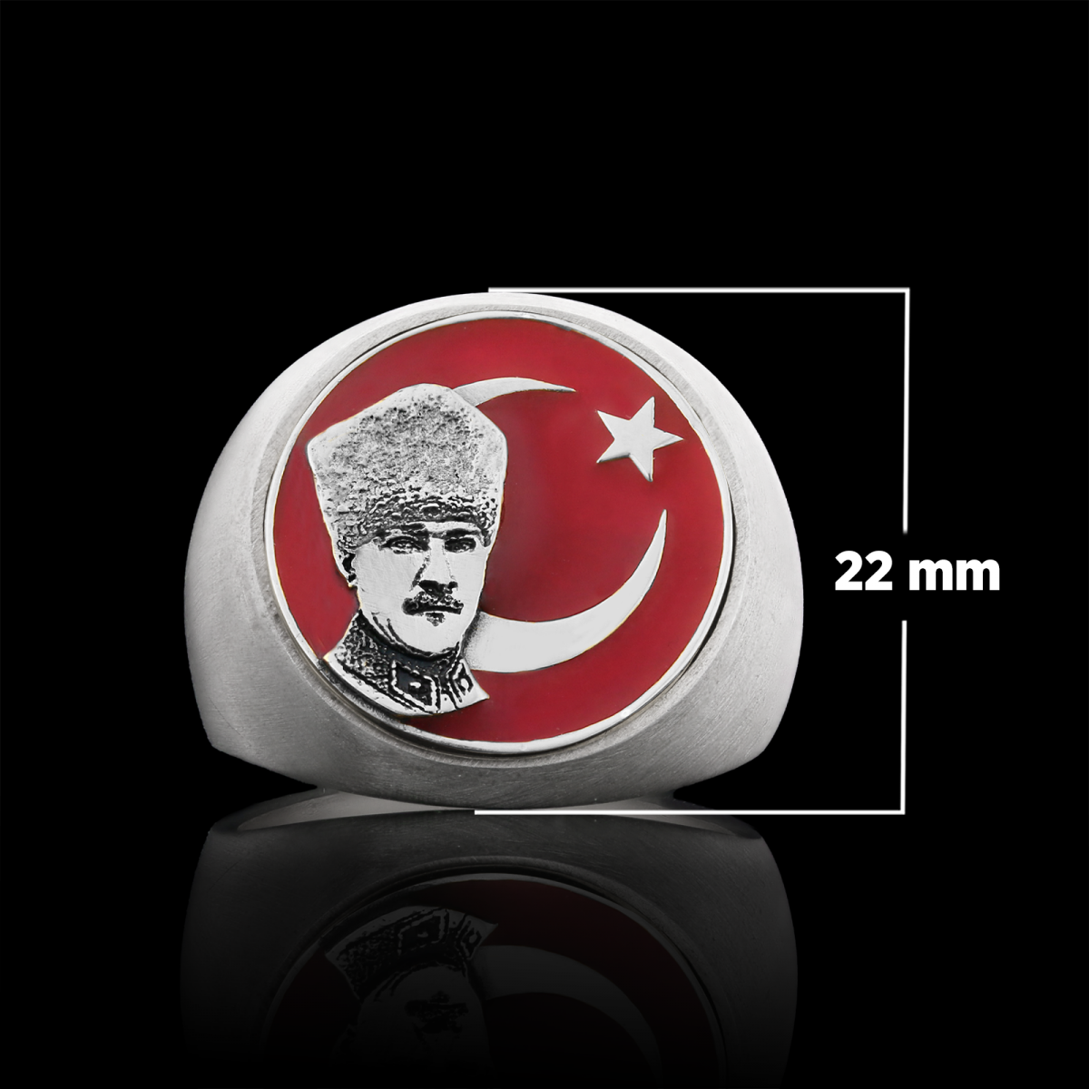 Ay Yıldız Atatürk Yuvarlak Yüzük, Özel Tasarım Gümüş Ay Yıldız Atatürk Yüzük, Gümüş Ay Yıldız Atatürk Yüzük