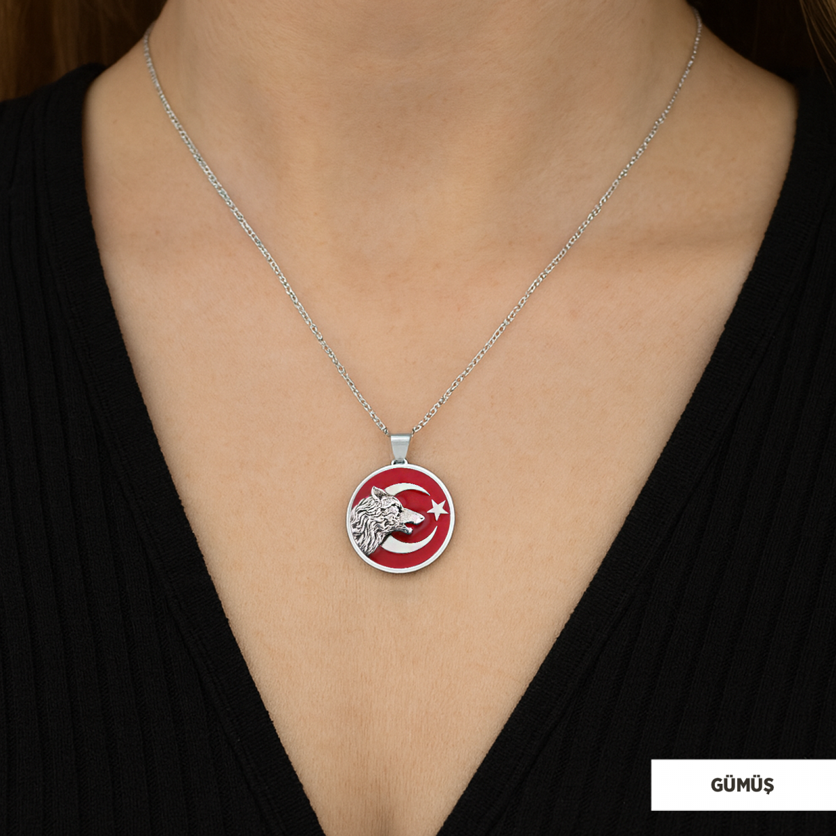 Ay Yıldız Bozkurt Kolye, Özel Tasarım Ay Yıldız Ulu Bozkurt Kolye, Gümüş Ay Yıldız Yalnız Kurt Kolye
