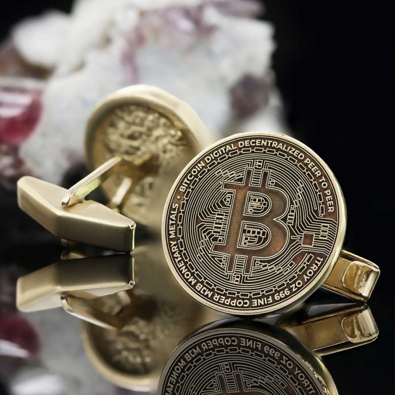 Özel Tasarım 925 Ayar Gümüş Bitcoin Hatıra Kol Düğmesi