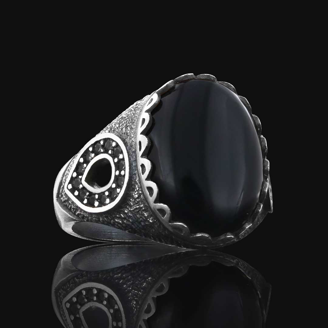 Doğal Taşlı 925 Ayar Oval Gümüş Erkek Yüzük