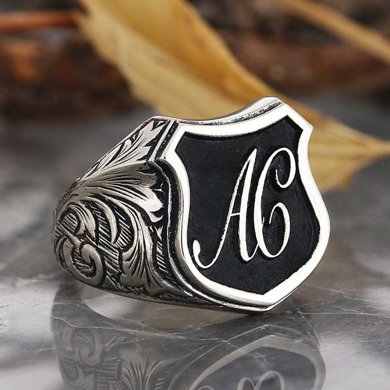 Eşsiz Tasarım Gümüş Motifli A - C Harfi Monogram Yüzük