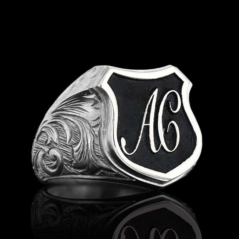 Eşsiz Tasarım Gümüş Motifli A - C Harfi Monogram Yüzük