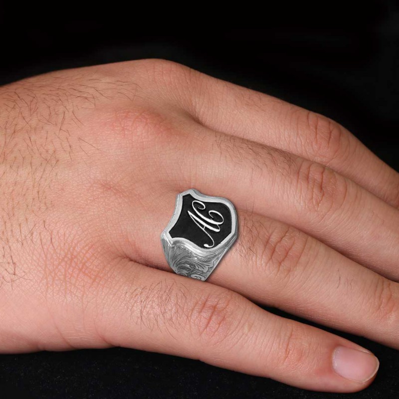 Eşsiz Tasarım Gümüş Motifli A - C Harfi Monogram Yüzük