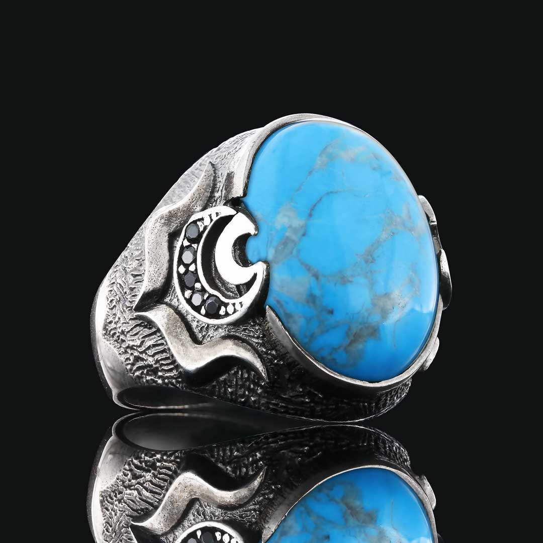 Firuze Taşlı Özel Tasarım Gümüş Erkek Yüzük Firuze Taşlı Özel Tasarım Gümüş Erkek Yüzük