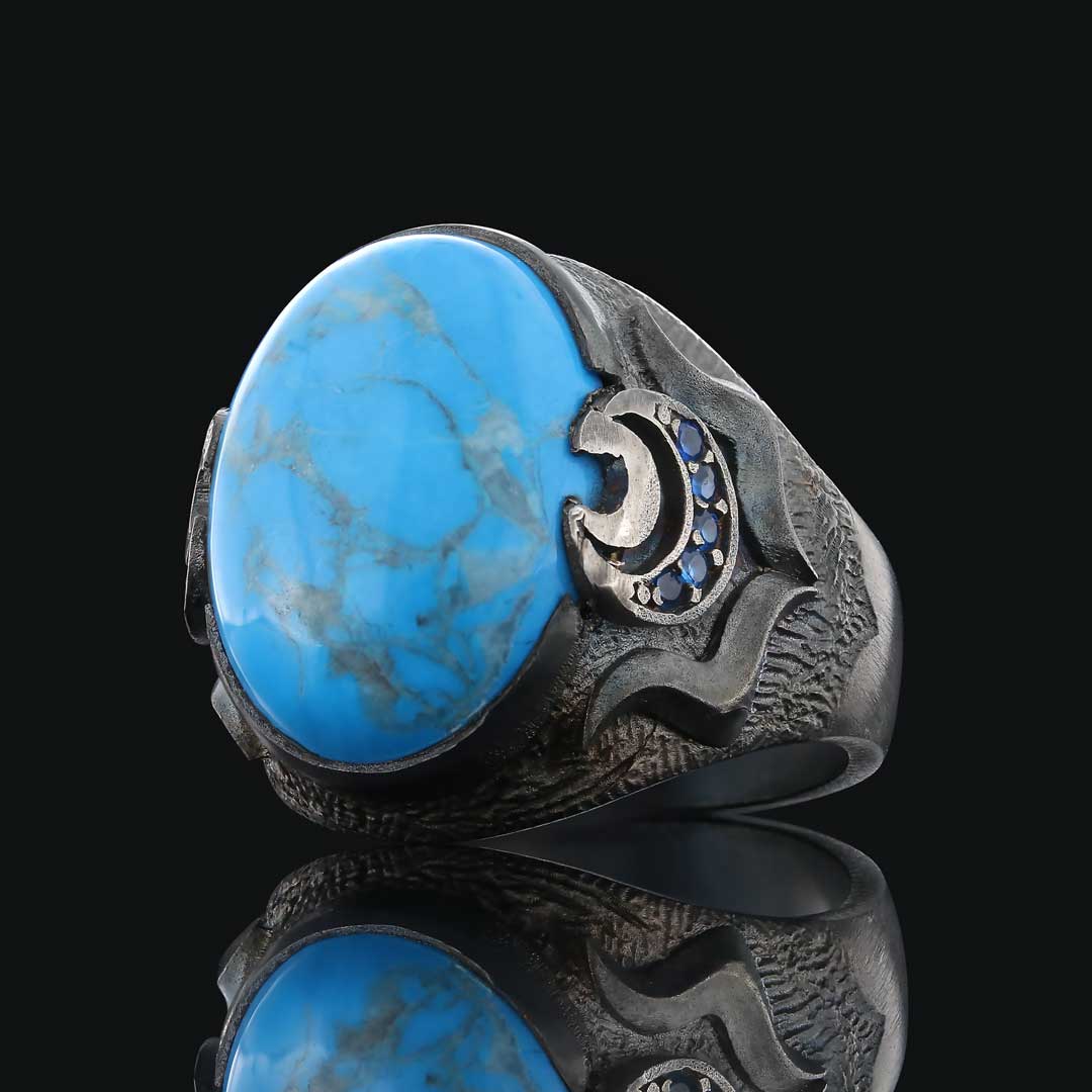 Firuze Taşlı Özel Tasarım Gümüş Erkek Yüzük Firuze Taşlı Özel Tasarım Gümüş Erkek Yüzük