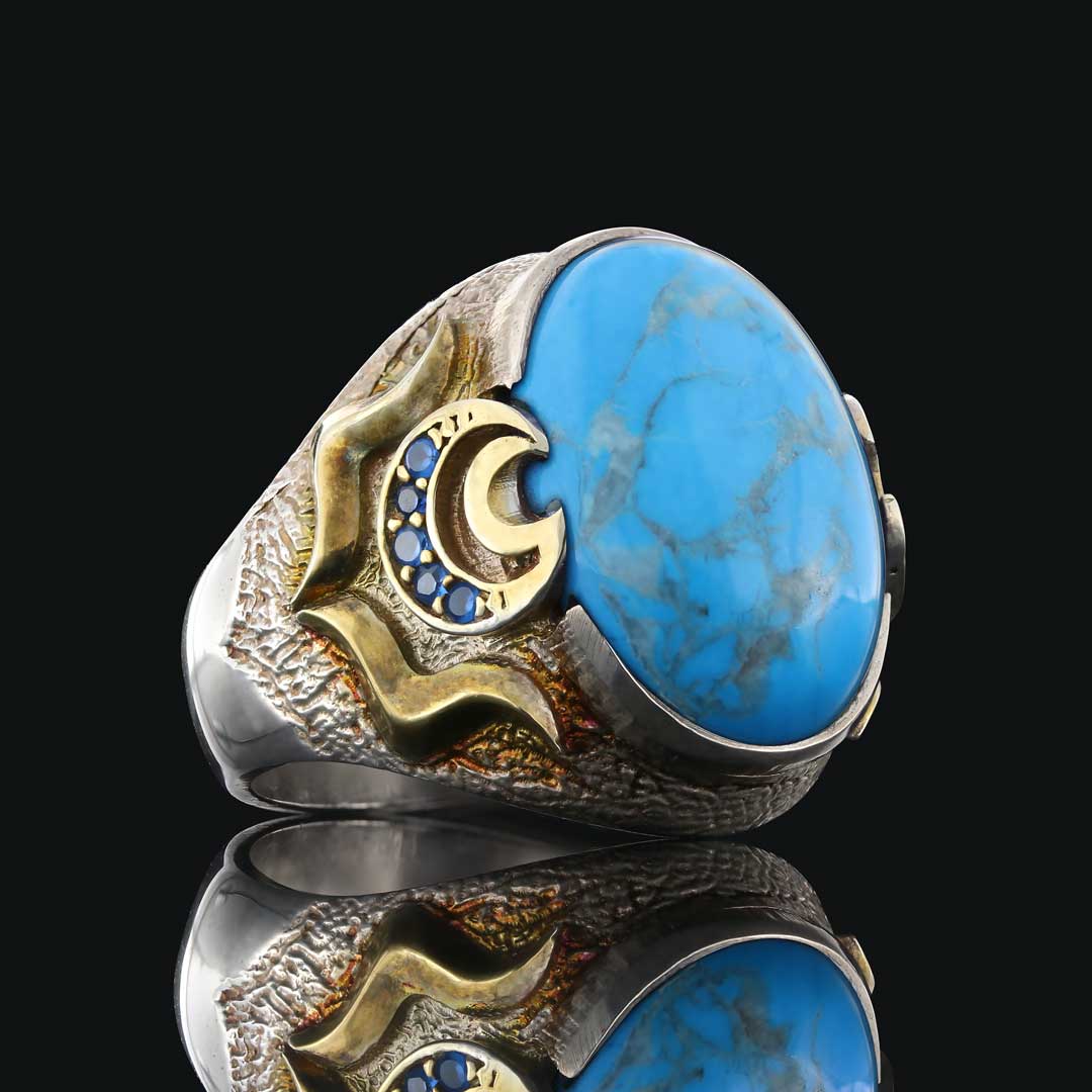 Firuze Taşlı Özel Tasarım Gümüş Erkek Yüzük Firuze Taşlı Özel Tasarım Gümüş Erkek Yüzük