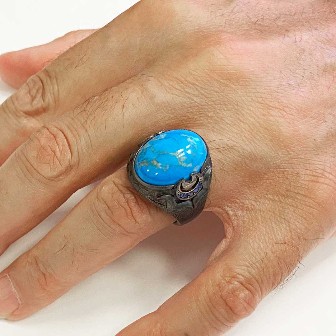 Firuze Taşlı Özel Tasarım Gümüş Erkek Yüzük Firuze Taşlı Özel Tasarım Gümüş Erkek Yüzük