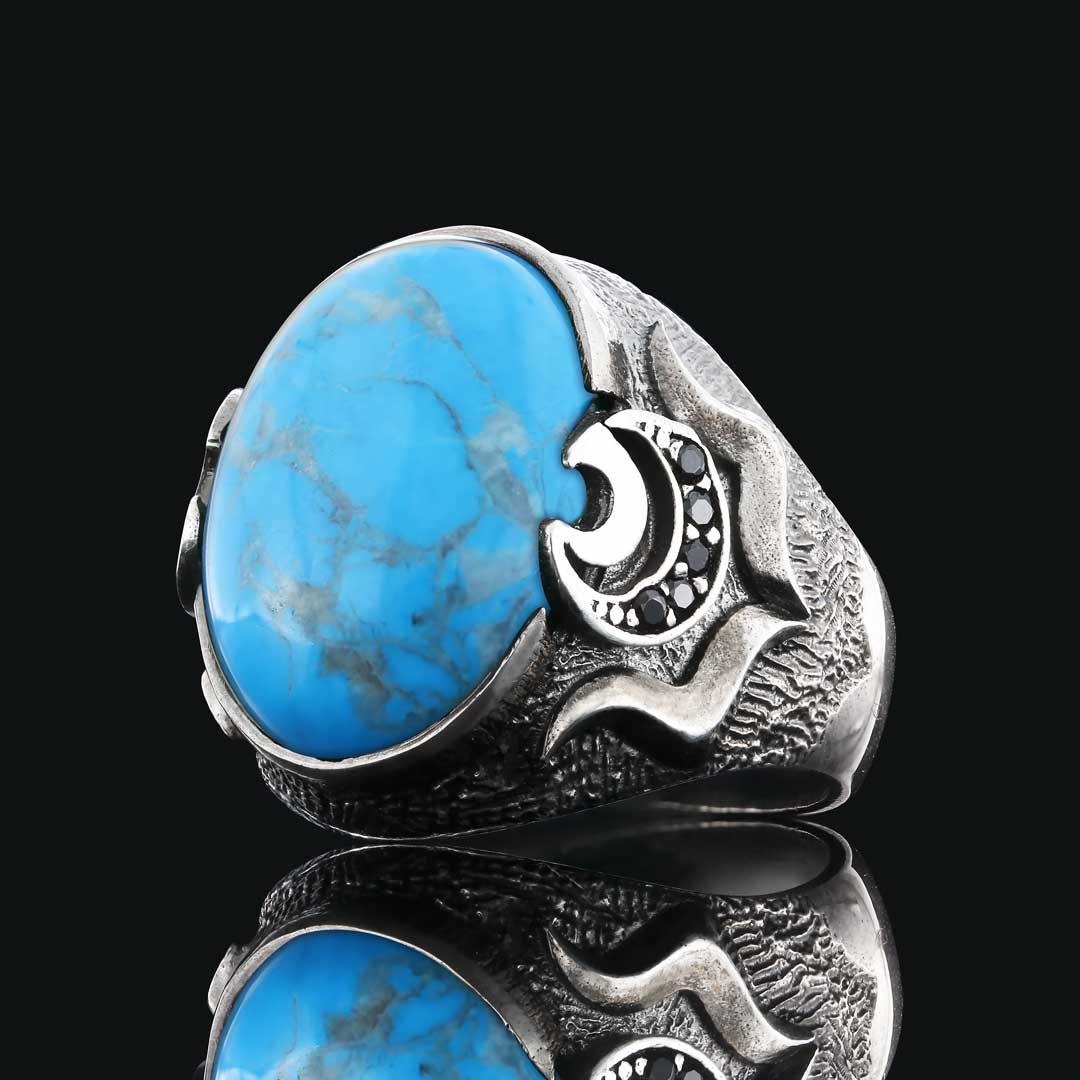 Firuze Taşlı Özel Tasarım Gümüş Erkek Yüzük Firuze Taşlı Özel Tasarım Gümüş Erkek Yüzük