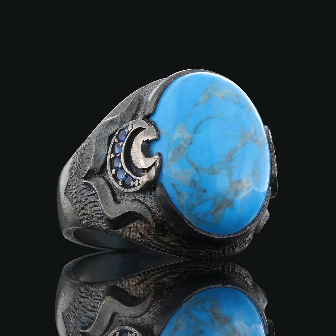 Firuze Taşlı Özel Tasarım Gümüş Erkek Yüzük Firuze Taşlı Özel Tasarım Gümüş Erkek Yüzük