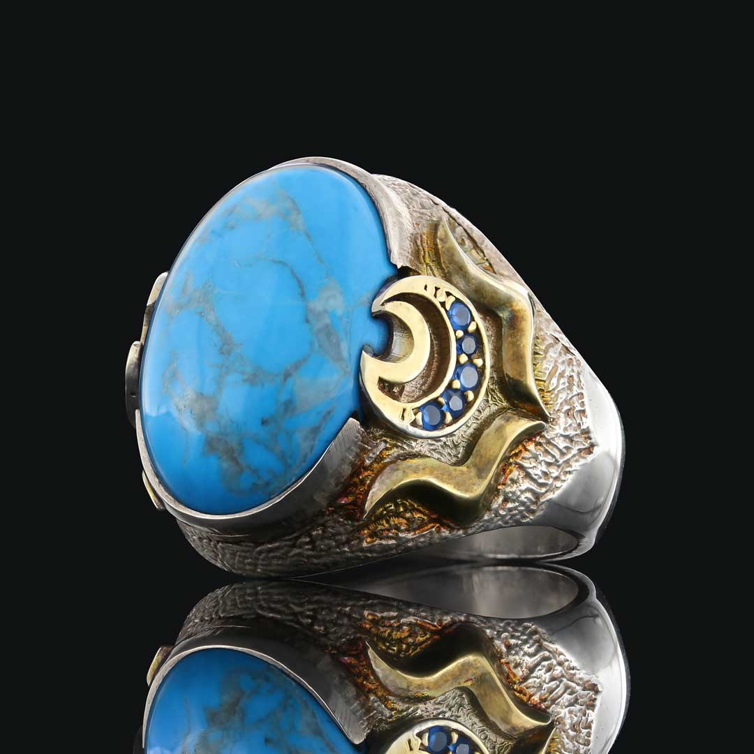 Firuze Taşlı Özel Tasarım Gümüş Erkek Yüzük Firuze Taşlı Özel Tasarım Gümüş Erkek Yüzük