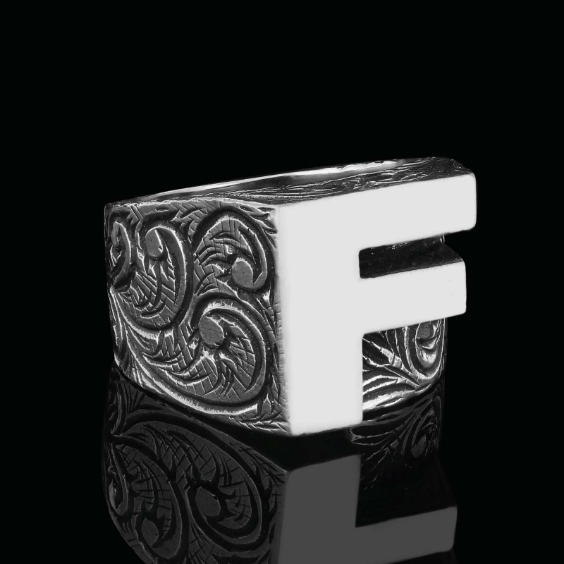 Gümüş El Yapımı Monogram F Harfli Yüzük