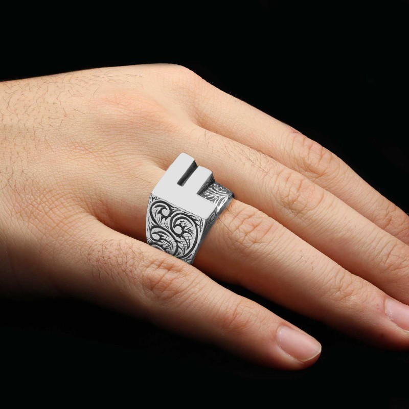 Gümüş El Yapımı Monogram F Harfli Yüzük