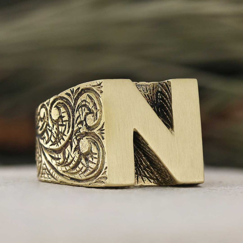 Gümüş El Yapımı Monogram N Harfli Yüzük