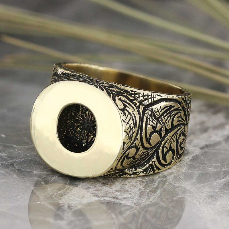 Gümüş El Yapımı Motifli Monogram O Harfli Yüzük