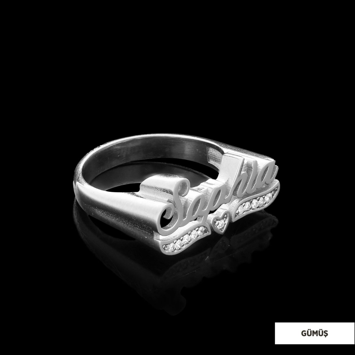 İsimli Özel Tasarım Taşlı Gümüş Yüzük