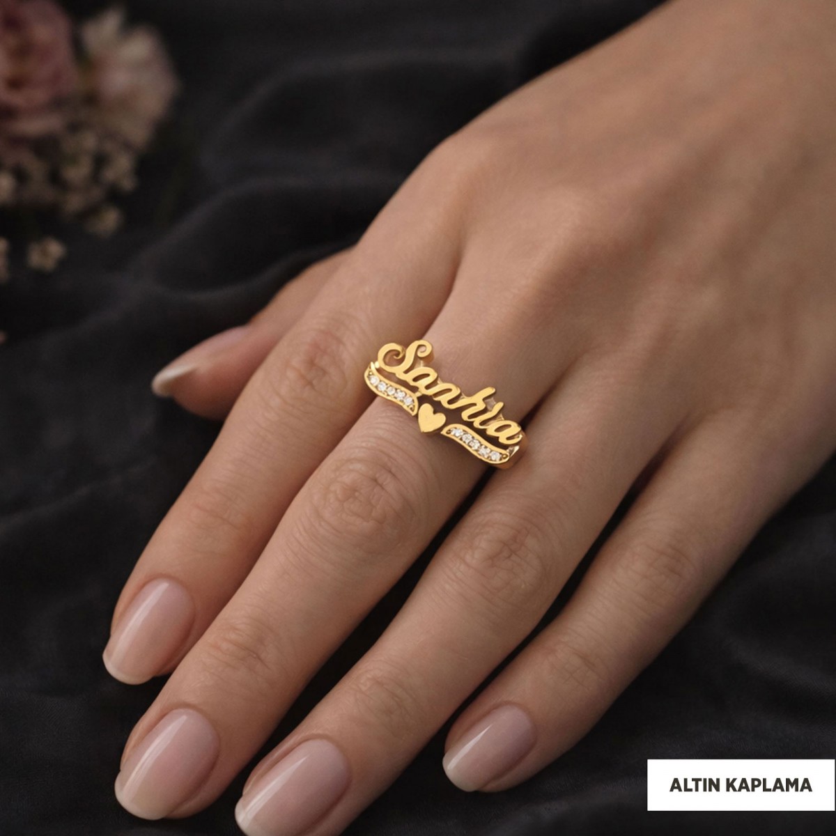 İsimli Özel Tasarım Taşlı Gümüş Yüzük