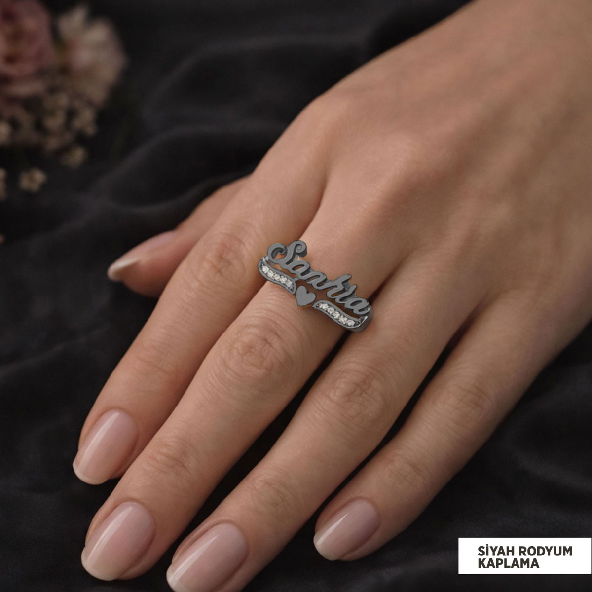 İsimli Özel Tasarım Taşlı Gümüş Yüzük