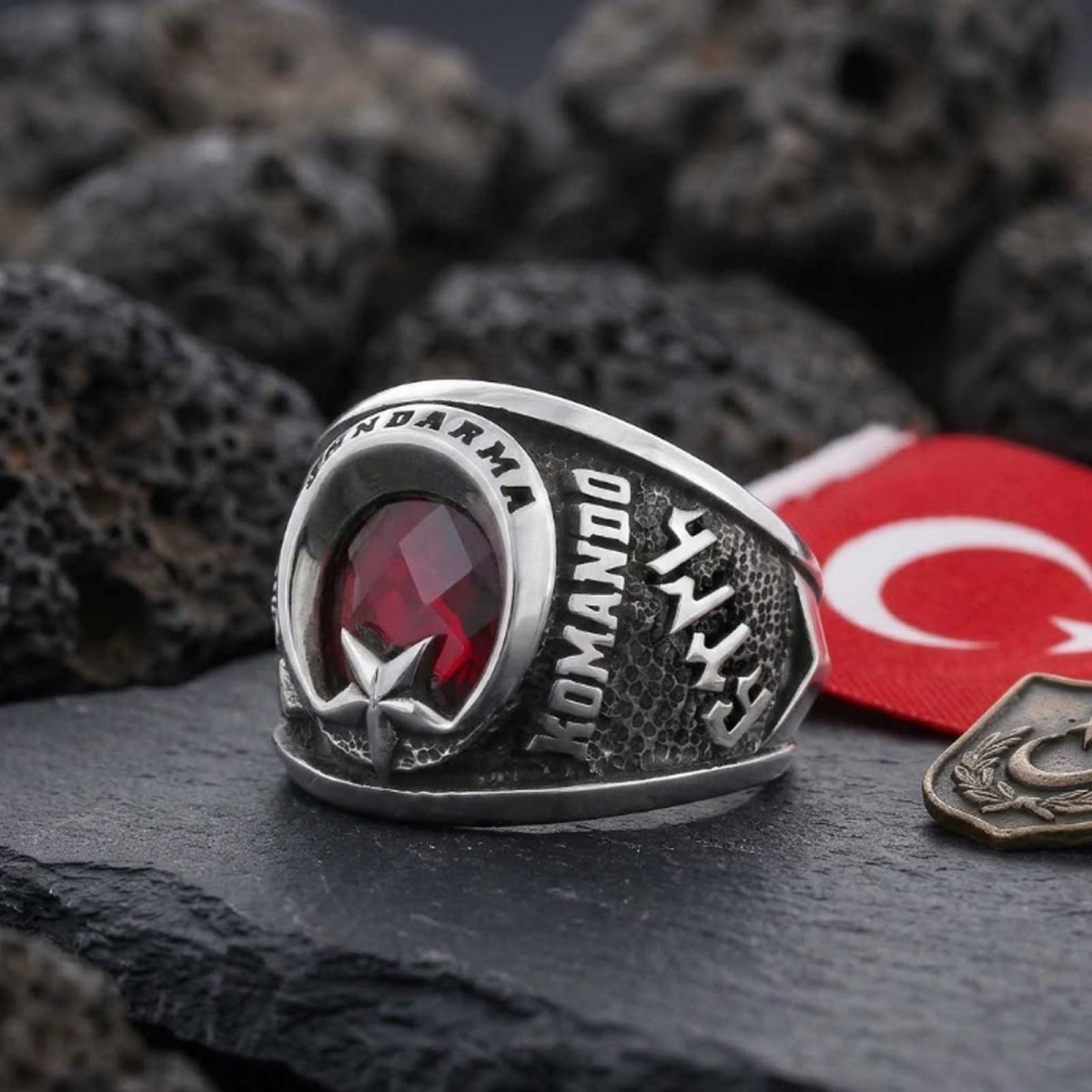 Jandarma Uzman Komando Yüzüğü 2026 Göktürkçe Türk Logolu