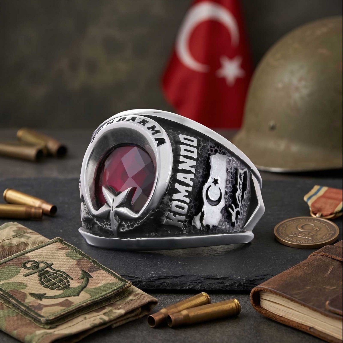 Jandarma Uzman Komando Yüzüğü 2026 Türkiye Haritalı ve Atatürk İmzalı