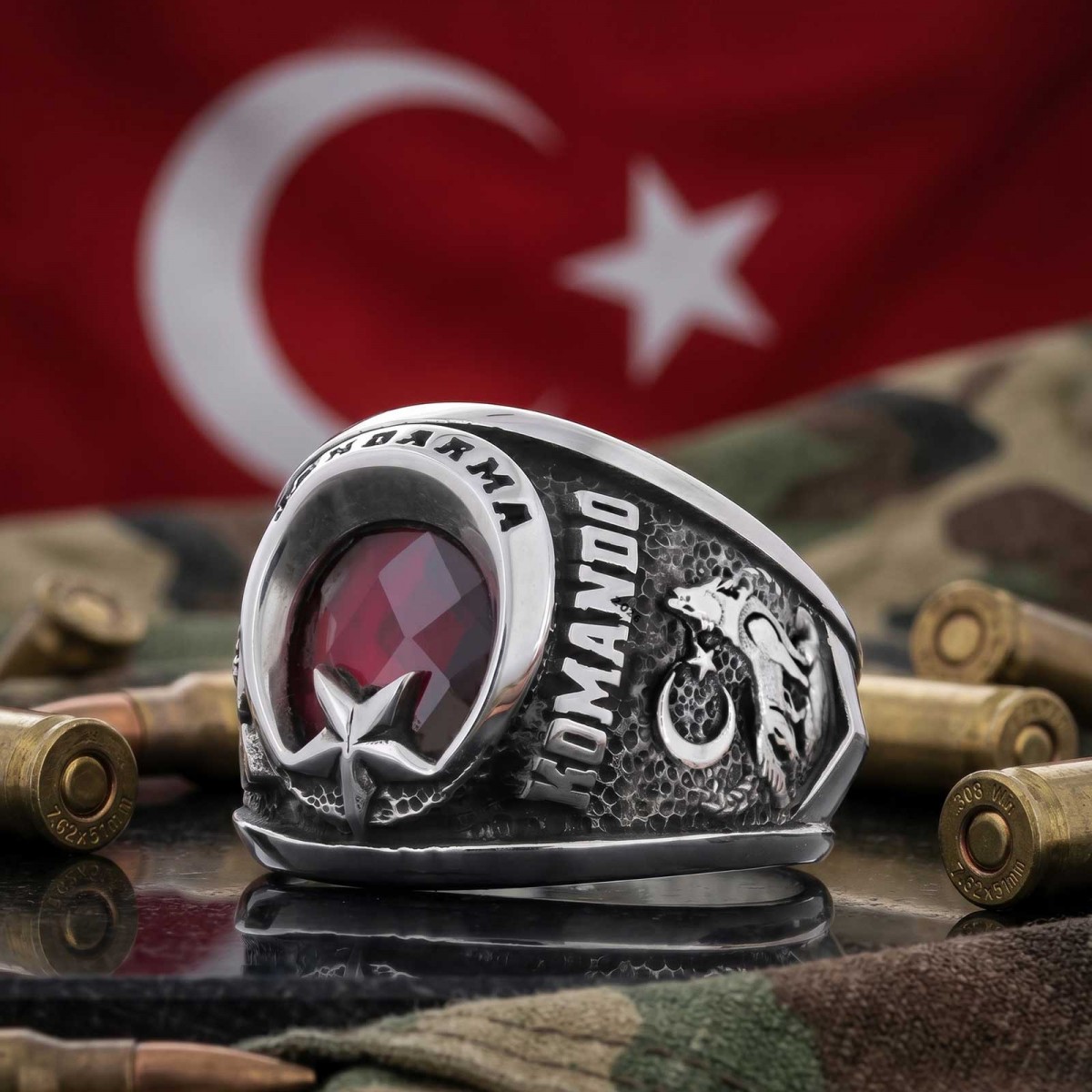 Jandarma Uzman Komando Yüzüğü 2026 Uluyan Kurt Logolu