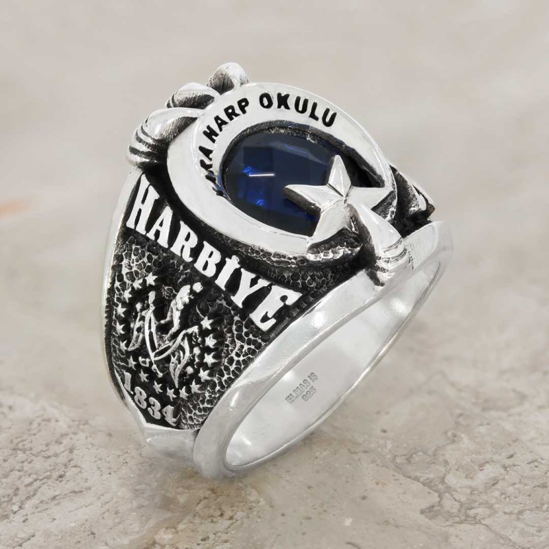 Kara Harp Okulu 2012 -163 Taşlı Yüzük, Ay Yıldız Pençeli KHO Yüzüğü, Harp Okulu Mezuniyet Yüzüğü, Harbiye 2012  Anı Yüzüğü