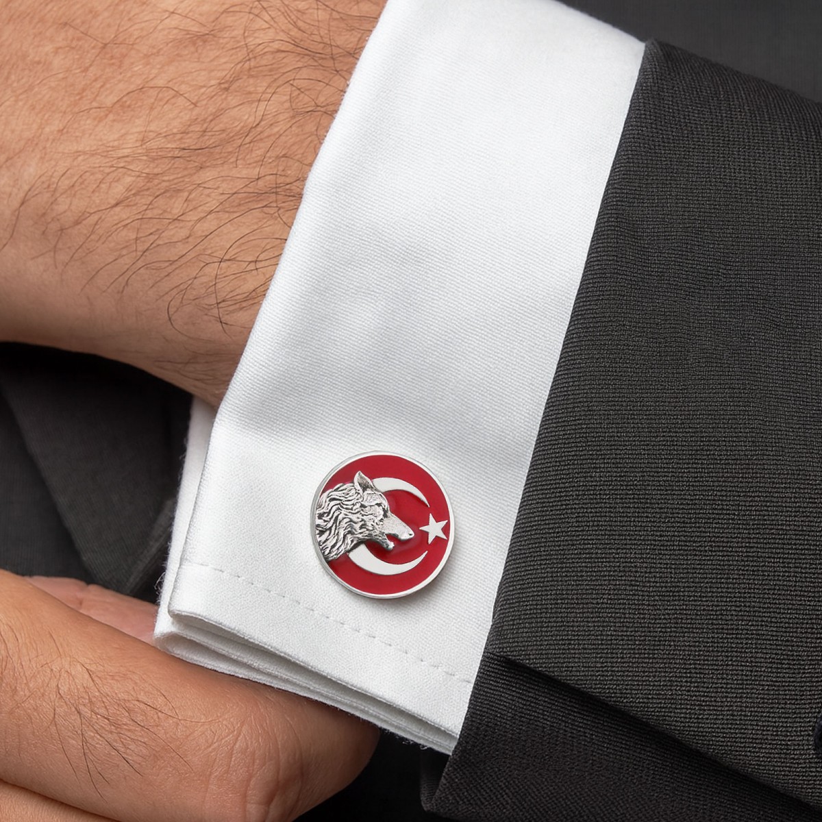 Kurt Kol Düğmesi, 925 Ayar Gümüş Kurt Kol Düğmesi, Özel Tasarım ve Usta El İşçiliği Kol Düğmesi