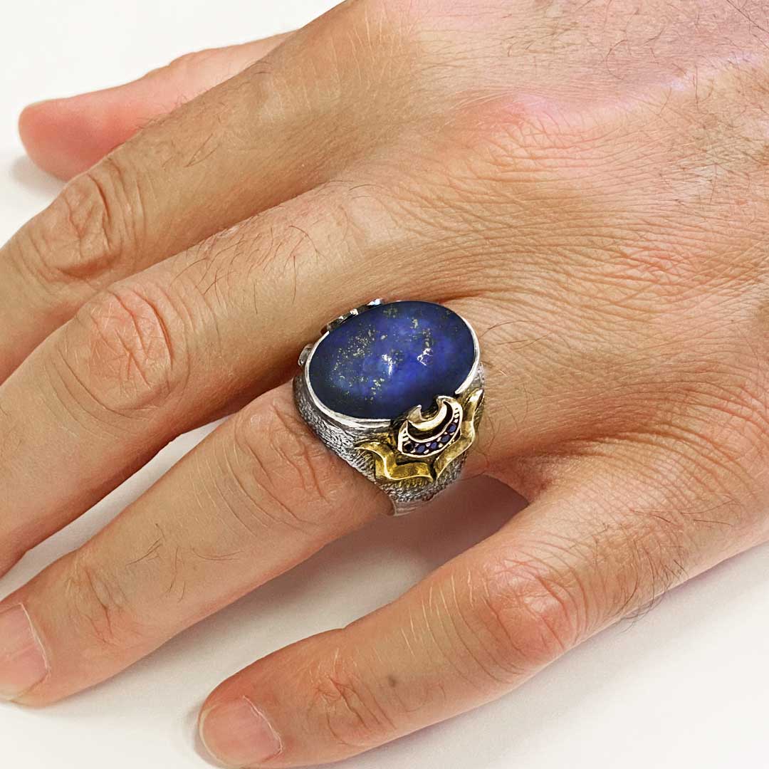 Lapis Taşlı Özel Tasarım Gümüş Erkek Yüzük, Lapis Erkek Yüzük