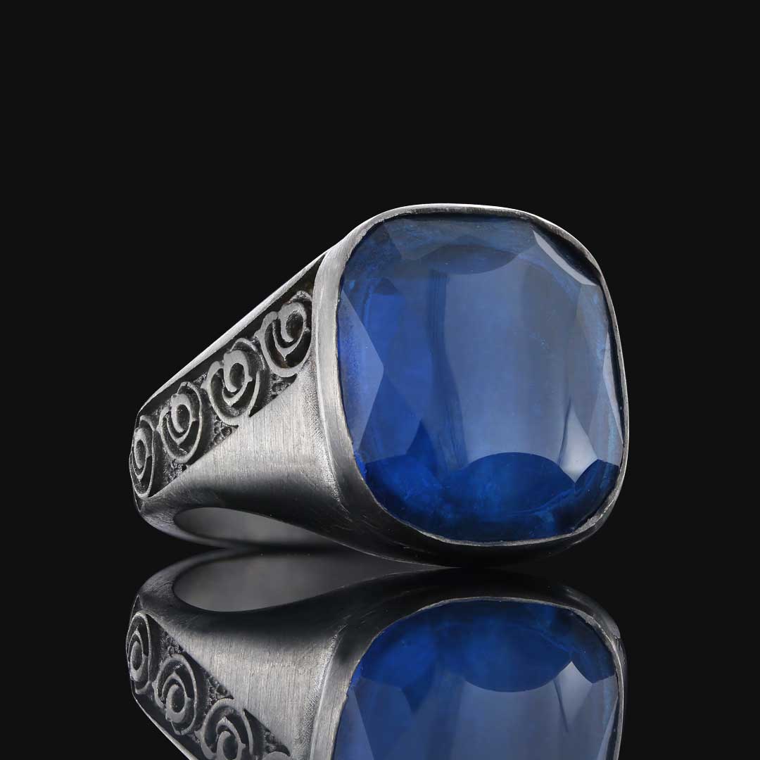Safir Taşılı Gümüş Erkek Yüzük, El Yapımı Gümüş Yüzük