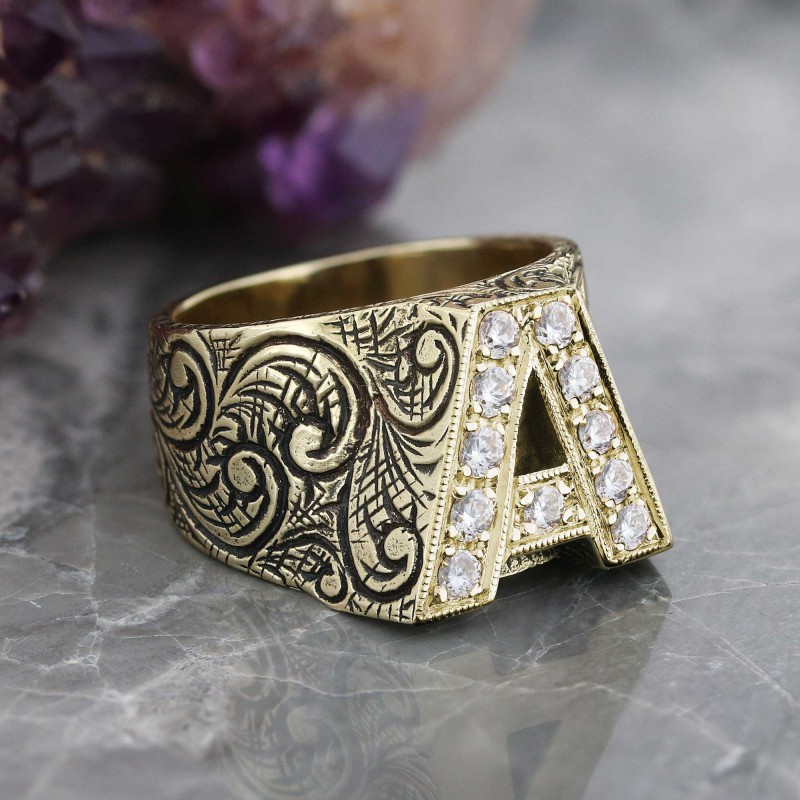 Monogram A Harfli Gümüş Yüzük