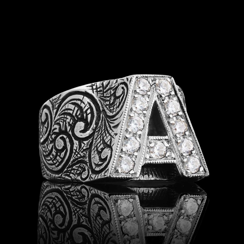 Monogram A Harfli Gümüş Yüzük